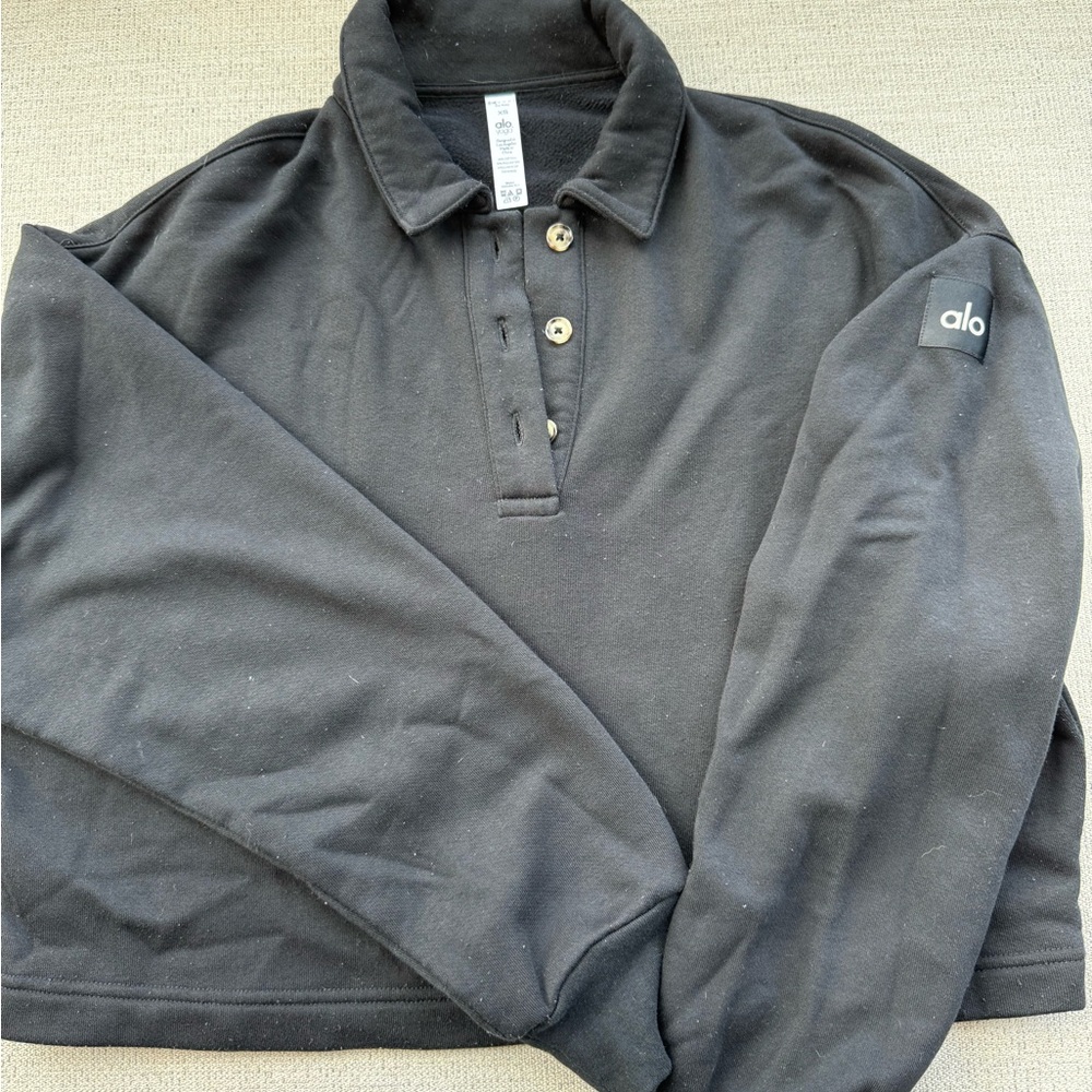 ALO Yoga Black Long-Sleeve Polo Shirt
